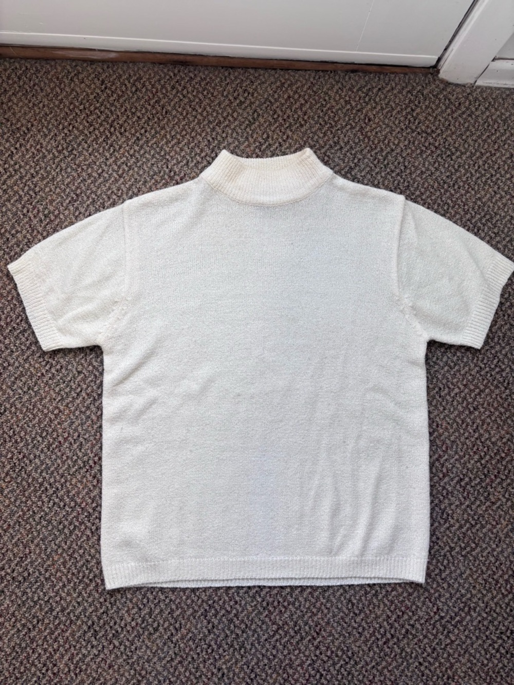 Cream Short-Sleeve Mock Neck Sweater